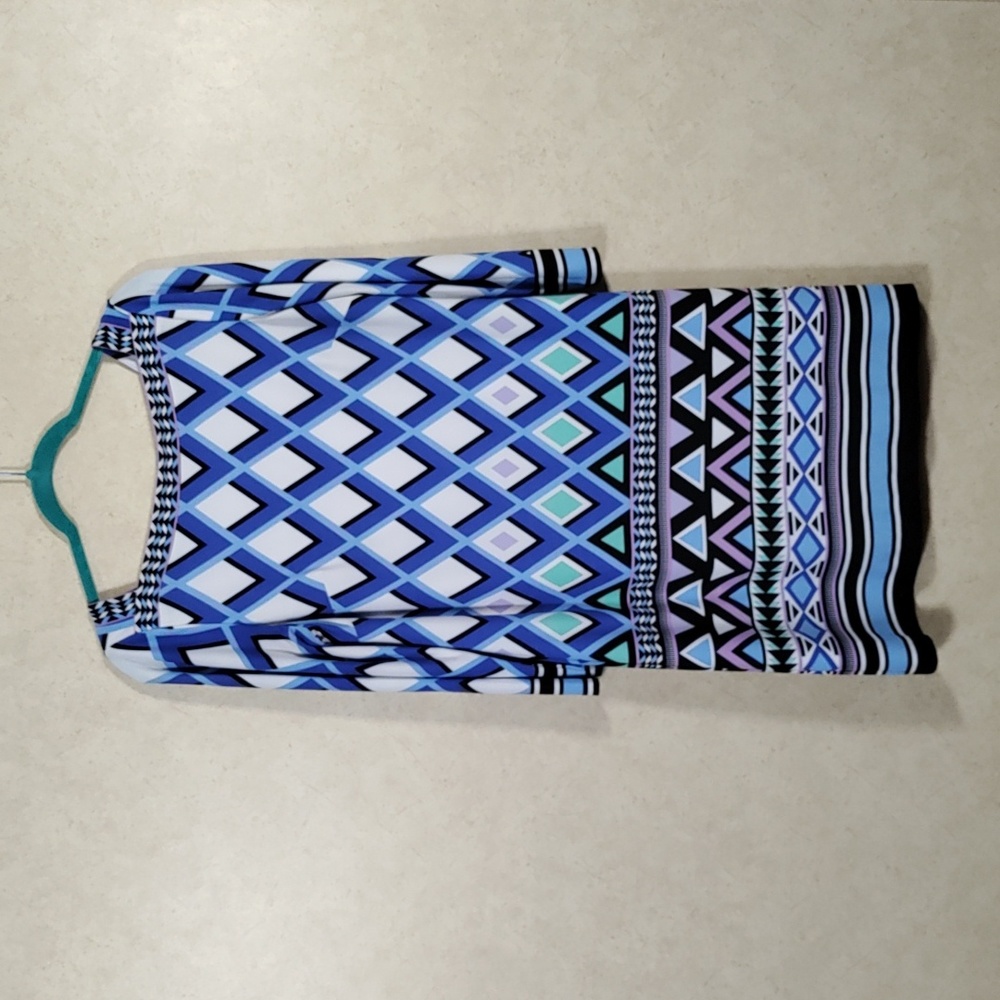 05188 Eliza J blue, lavender and aqua print knit dress 8
